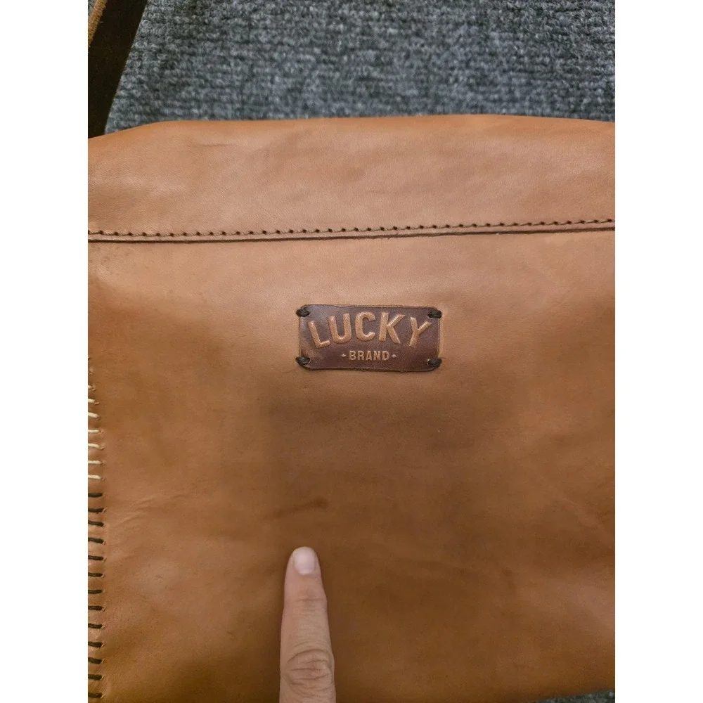 Y2K Lucky Brand Shoulder Bag  Medium Brown Leather Geometric‎ Whipstitch Rare